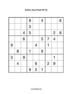 Sudoku - Easy A118 Printable Puzzle