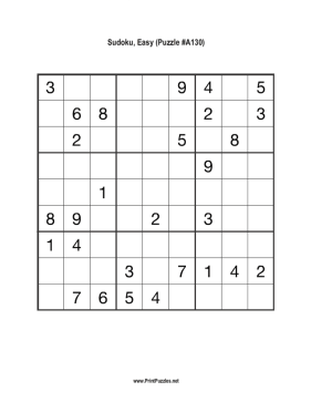 Sudoku - Easy A130 Printable Puzzle