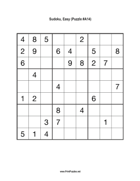 Sudoku - Easy A14 Printable Puzzle