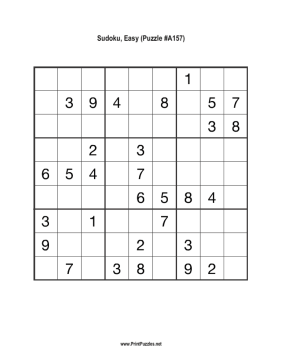 Sudoku - Easy A157 Printable Puzzle