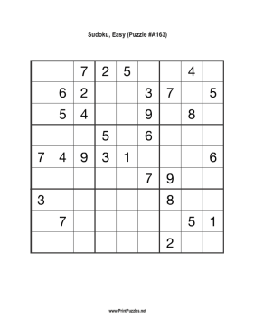 Sudoku - Easy A163 Printable Puzzle