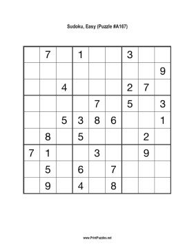 Sudoku - Easy A167 Printable Puzzle