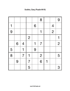 Sudoku - Easy A18 Printable Puzzle