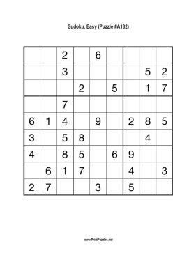 Sudoku - Easy A182 Printable Puzzle