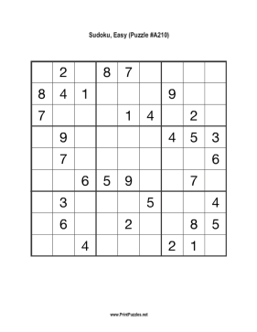 Sudoku - Easy A210 Printable Puzzle