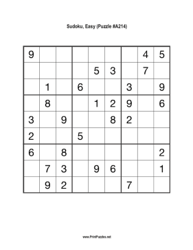 Sudoku - Easy A214 Printable Puzzle