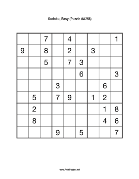 Sudoku - Easy A256 Printable Puzzle