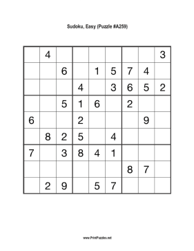 Sudoku - Easy A259 Printable Puzzle