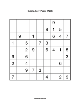 Sudoku - Easy A265 Printable Puzzle