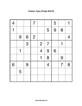 Sudoku - Easy A270 Printable Puzzle