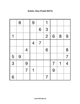 Sudoku - Easy A274 Printable Puzzle