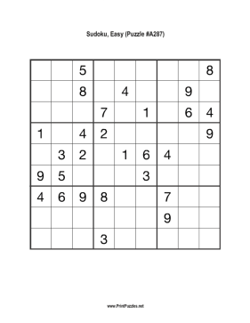 Sudoku - Easy A287 Printable Puzzle