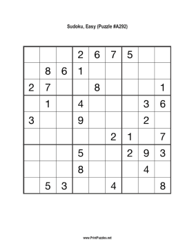 Sudoku - Easy A292 Printable Puzzle