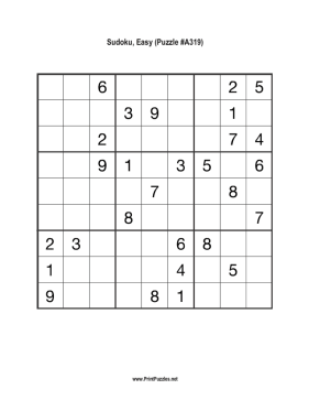 Sudoku - Easy A319 Printable Puzzle