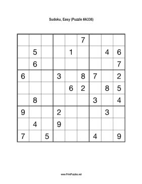 Sudoku - Easy A336 Printable Puzzle