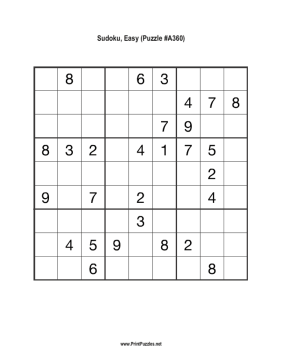 Sudoku - Easy A360 Printable Puzzle