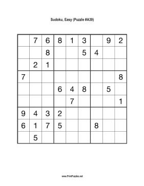Sudoku - Easy A39 Printable Puzzle