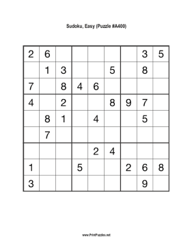 Sudoku - Easy A400 Printable Puzzle