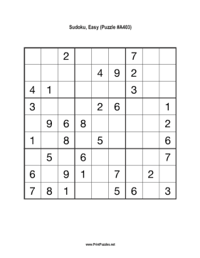 Sudoku - Easy A403 Printable Puzzle
