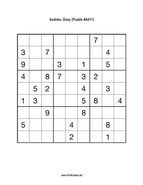 Sudoku - Easy A411 Printable Puzzle