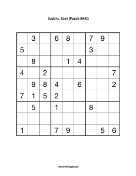 Sudoku - Easy A43 Printable Puzzle