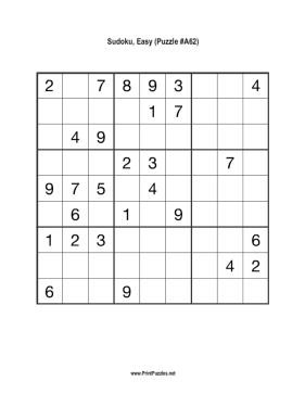 Sudoku - Easy A62 Printable Puzzle