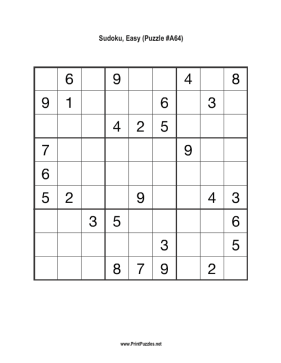 Sudoku - Easy A64 Printable Puzzle