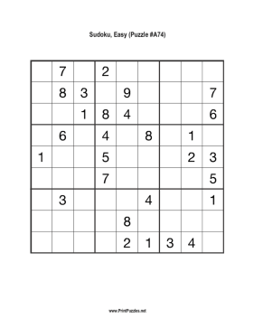 Sudoku - Easy A74 Printable Puzzle
