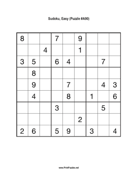 Sudoku - Easy A90 Printable Puzzle