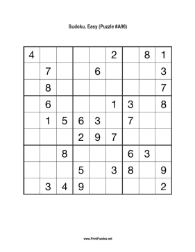 Sudoku - Easy A96 Printable Puzzle