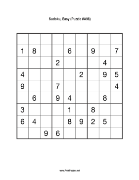 Sudoku - Easy A98 Printable Puzzle