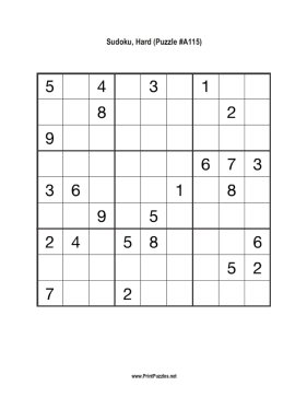 Sudoku - Hard A115 Printable Puzzle