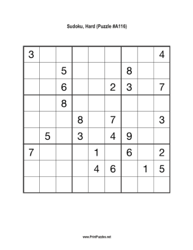 Sudoku - Hard A116 Printable Puzzle