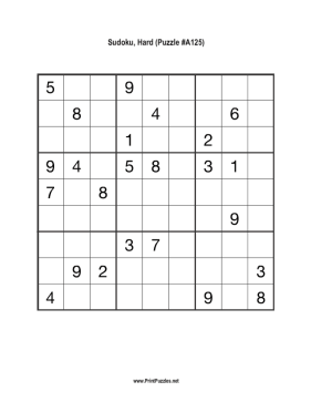 Sudoku - Hard A125 Printable Puzzle