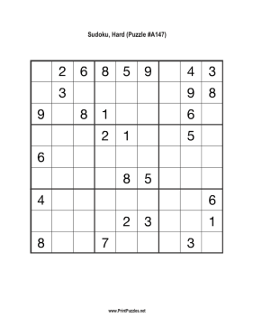Sudoku - Hard A147 Printable Puzzle
