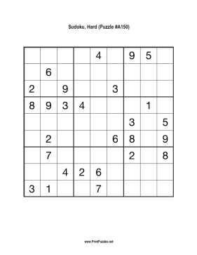 Sudoku - Hard A150 Printable Puzzle