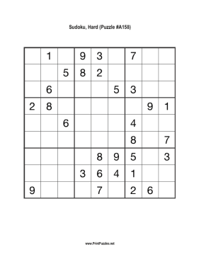 Sudoku - Hard A158 Printable Puzzle