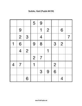 Sudoku - Hard A159 Printable Puzzle