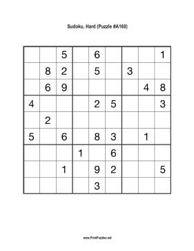 Sudoku - Hard A168 Printable Puzzle