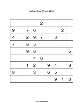 Sudoku - Hard A20 Printable Puzzle