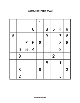 Sudoku - Hard A207 Printable Puzzle