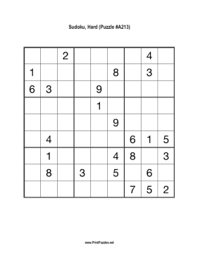 Sudoku - Hard A213 Printable Puzzle