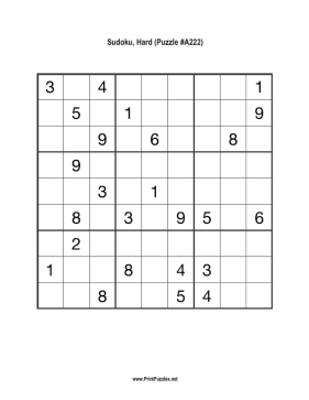 Sudoku - Hard A222 Printable Puzzle