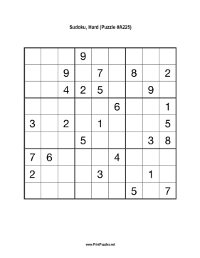 Sudoku - Hard A225 Printable Puzzle