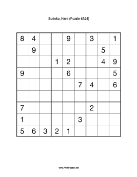 Sudoku - Hard A24 Printable Puzzle