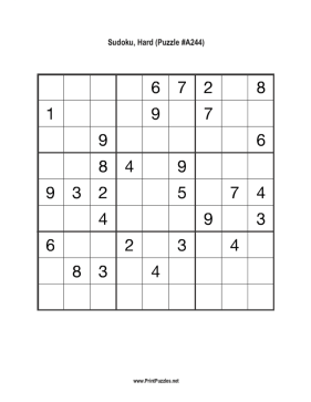Sudoku - Hard A244 Printable Puzzle
