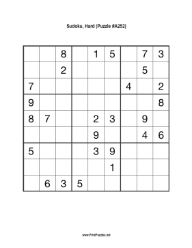 Sudoku - Hard A252 Printable Puzzle