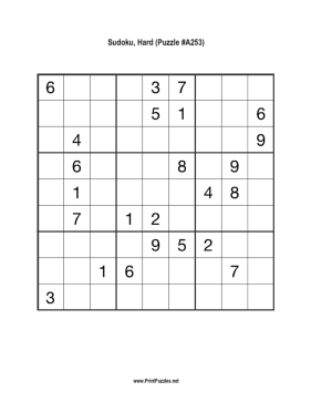 Sudoku - Hard A253 Printable Puzzle