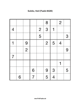 Sudoku - Hard A260 Printable Puzzle