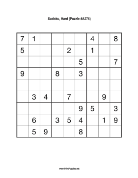 Sudoku - Hard A276 Printable Puzzle